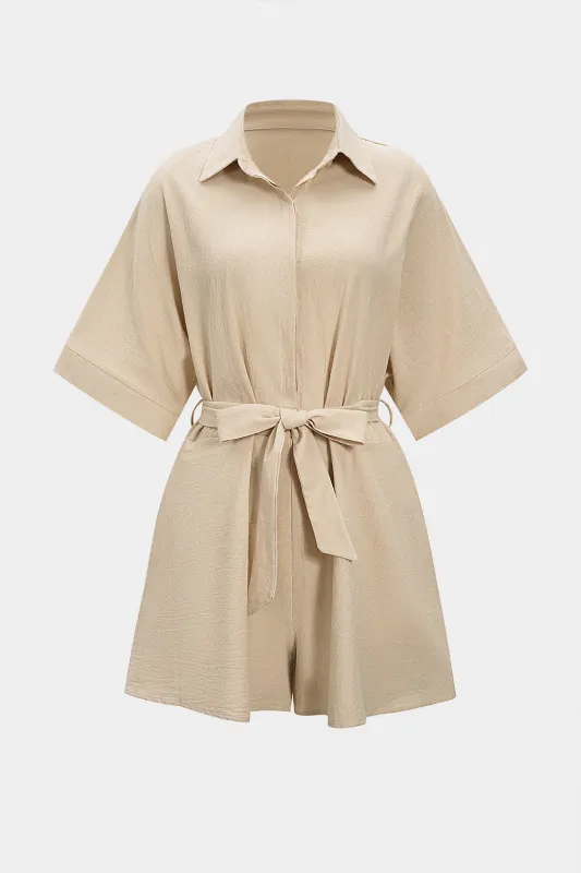 Solid Belted Short-Sleeve Romper sold by Micas
