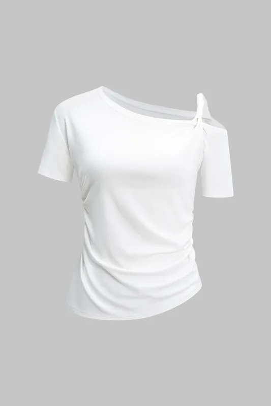 Asymmetrical Twist Knot Ruched Short-Sleeve T-Shirt sold by Micas