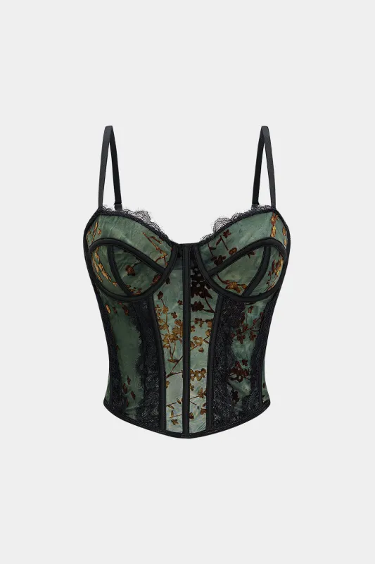 Retro Print Lace Trim Bustier Corset Cami Top sold by Micas