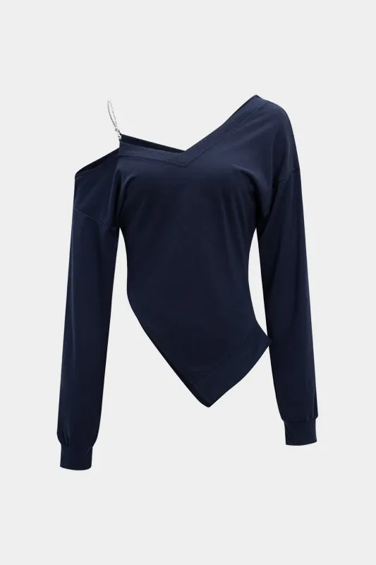 Chain Asymmetrical Neck Sweatshirt sold by Micas