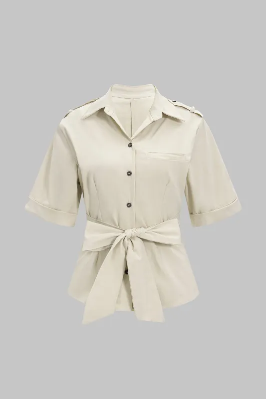 Button Belted Short-Sleeve Shirt sold by Micas