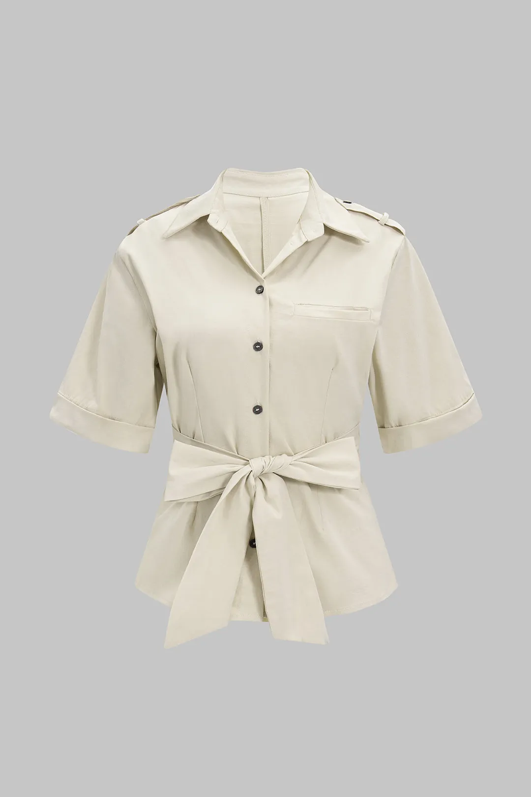 Button Belted Short-Sleeve Shirt sold by Micas