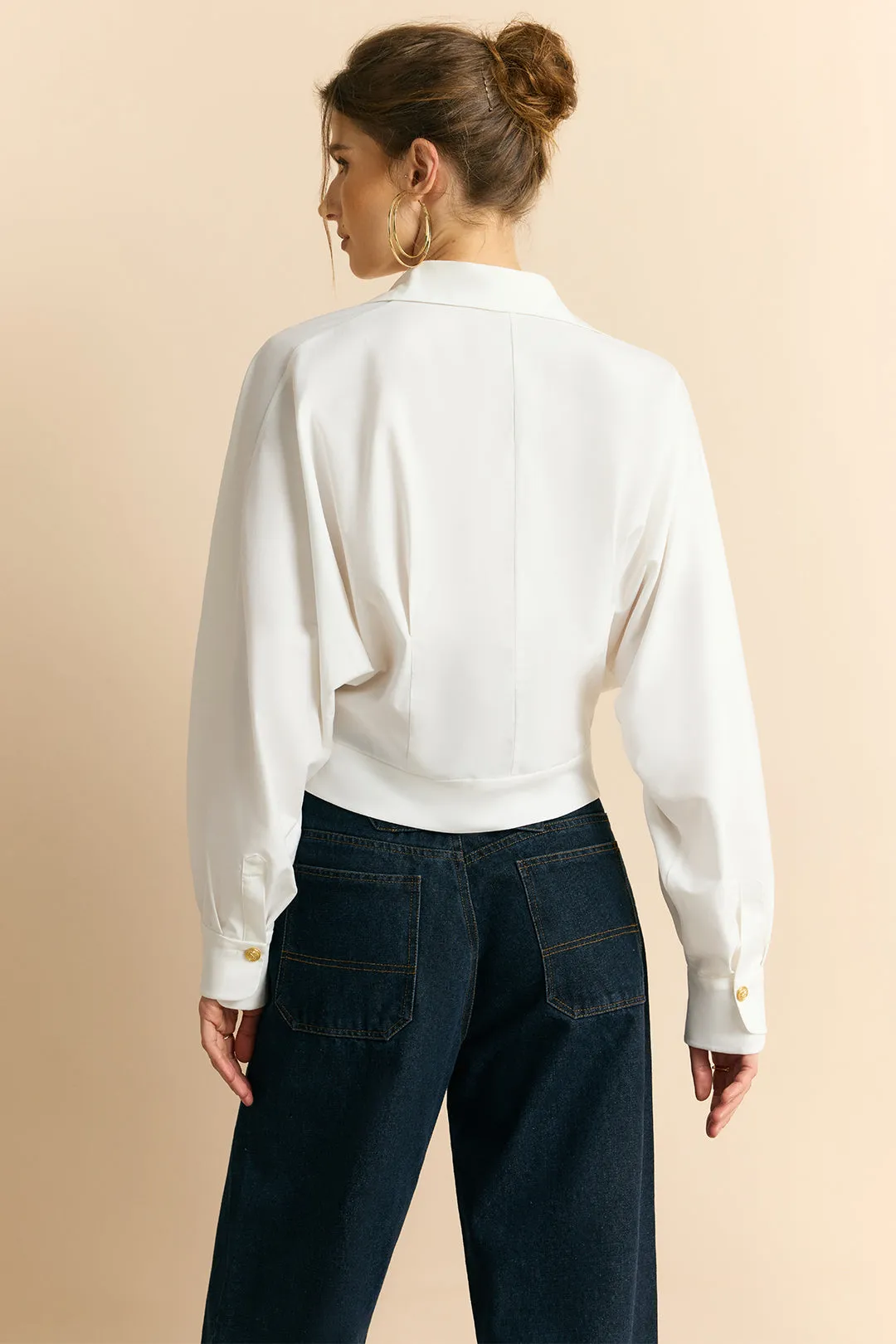 Crossed V-Neck Asymmetrical Ruched Long-Sleeve Shirt sold by Micas product image thumbnail 2