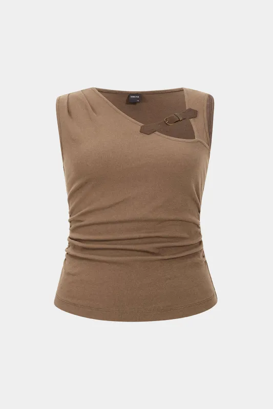 Plus Size Ruched Patchwork Belted Tank Top sold by Micas