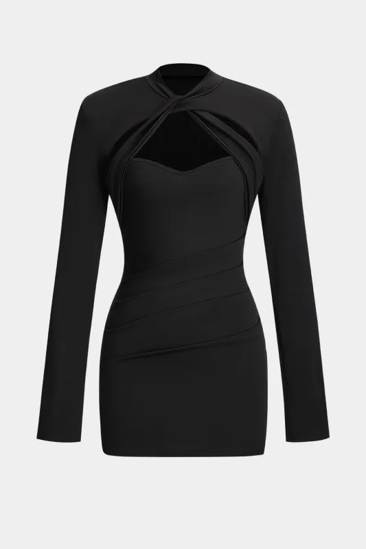 Ruched Cut Out Twist Knot Long Sleeve Mini Dress sold by Micas