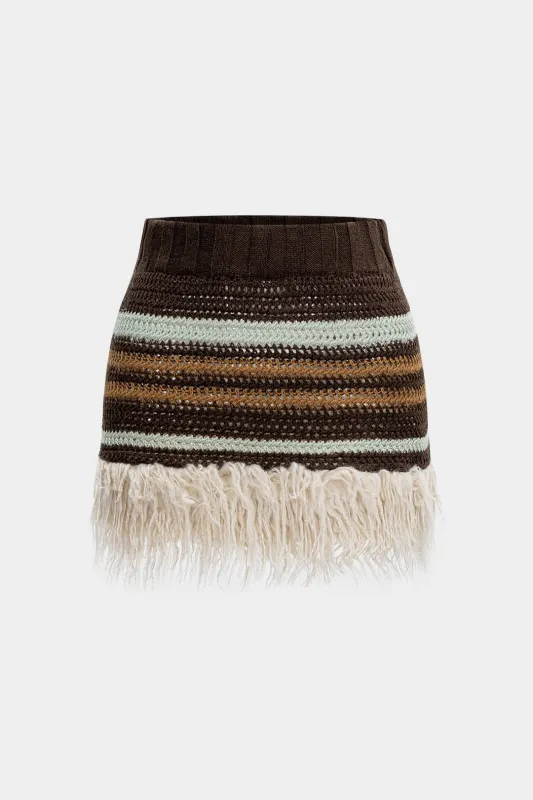 Knit Contrast Fringes Mini Skirt sold by Micas