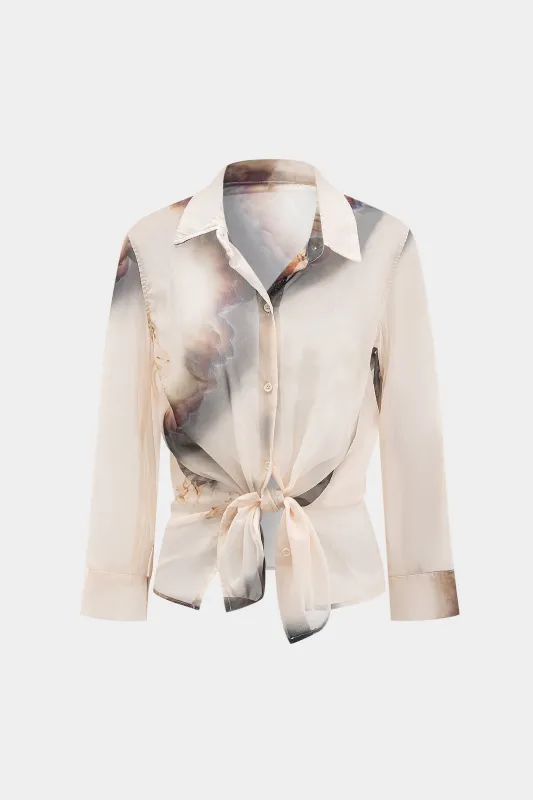 Blomsterprint semi-sheer langærmet skjorte sold by Micas