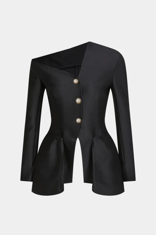 Asymmetrical Neck Button Ruched Blazer sold by Micas