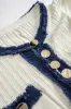 Knit Button Patchwork Denim Frayed Long-Sleeve Dress sold by Micas