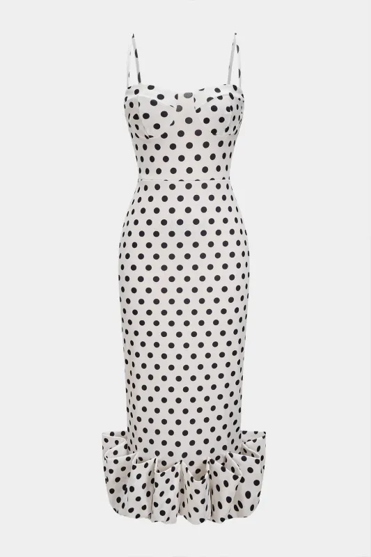 Polka Dots Ruched Hem Sleeveless Midi Dress sold by Micas