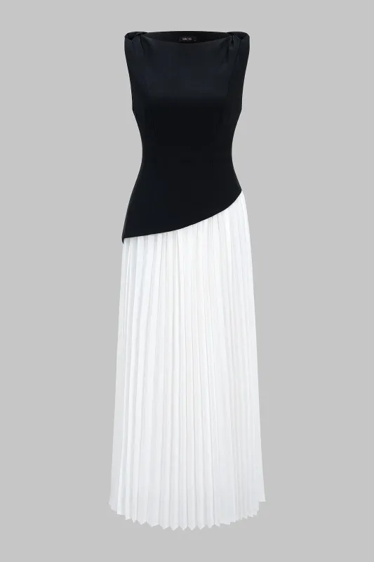 Constrast Pleated Sleeveless Maxi Dress sold by Micas