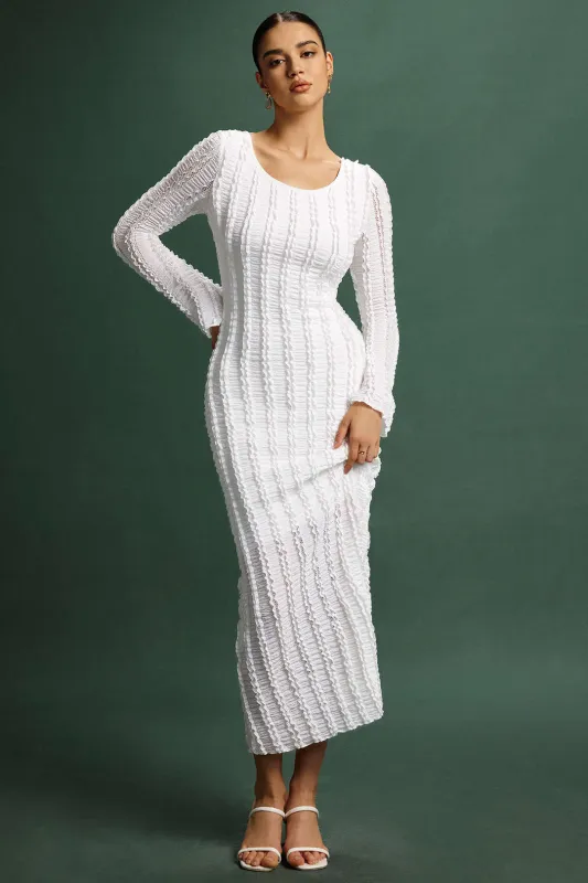 Ribbed Tie-Back Backless Long-Sleeve Maxi Dress sold by Micas