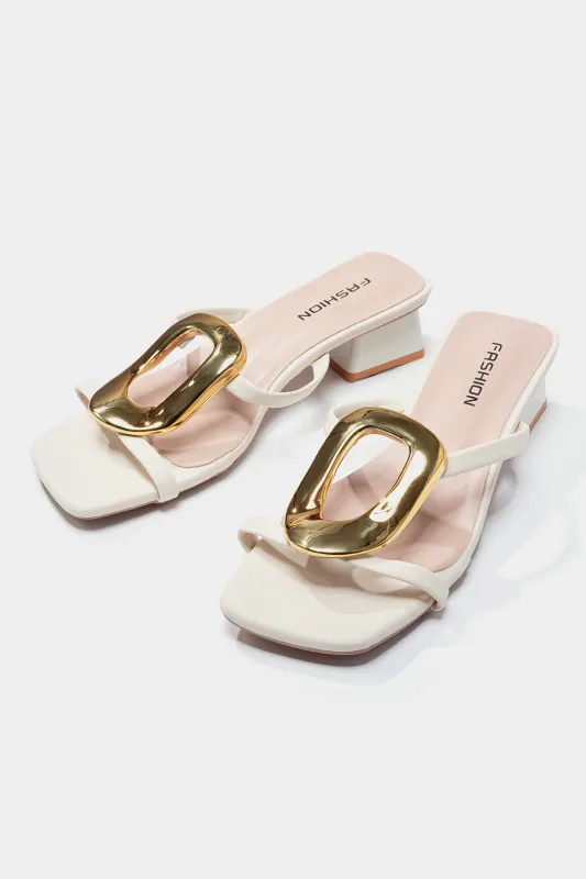Metallic Decor Square Toe Heels made by Micas