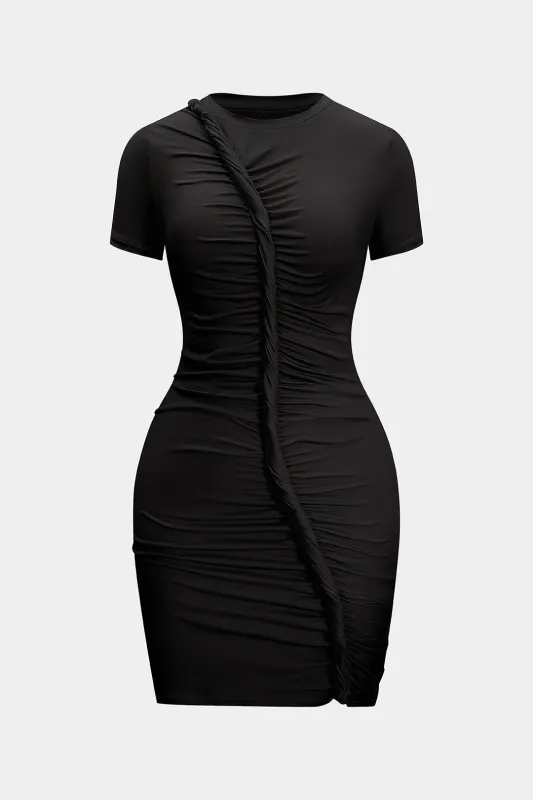 Asymmetrical Twist Knot Short-Sleeve Mini Dress sold by Micas