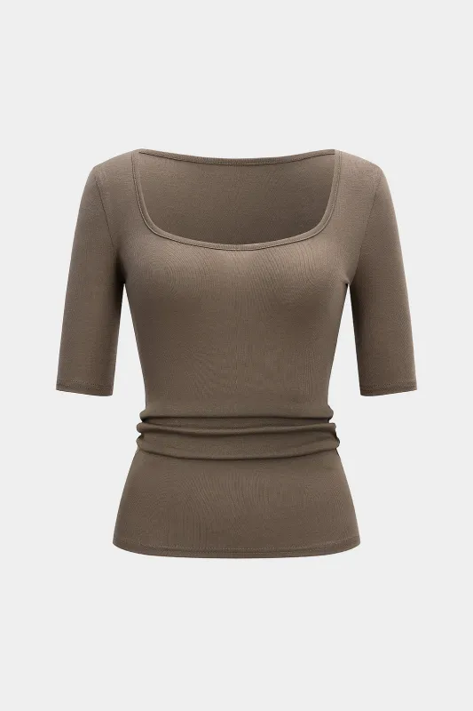 U-Neck Ruched Short-Sleeve T-Shirt sold by Micas