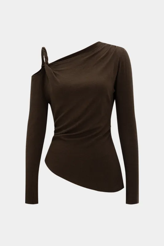 Asymmetrical Neck Ruched Long-Sleeve Top sold by Micas