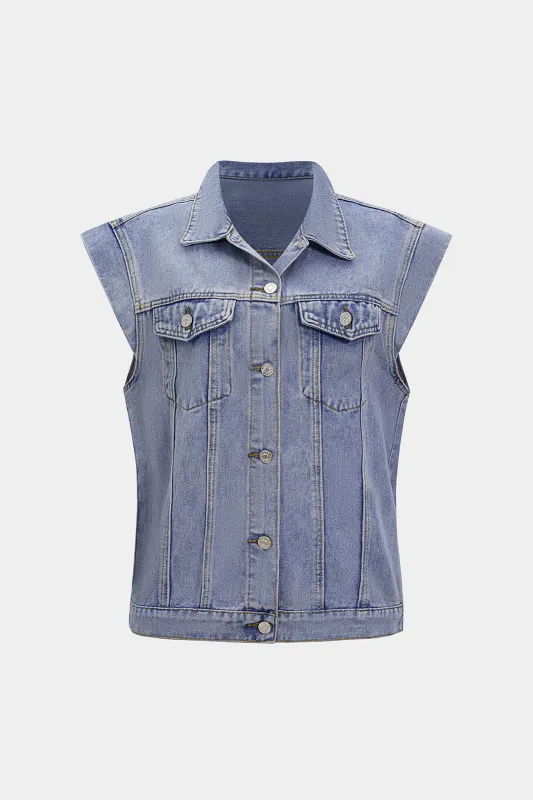Denim Washed Button Vest sold by Micas