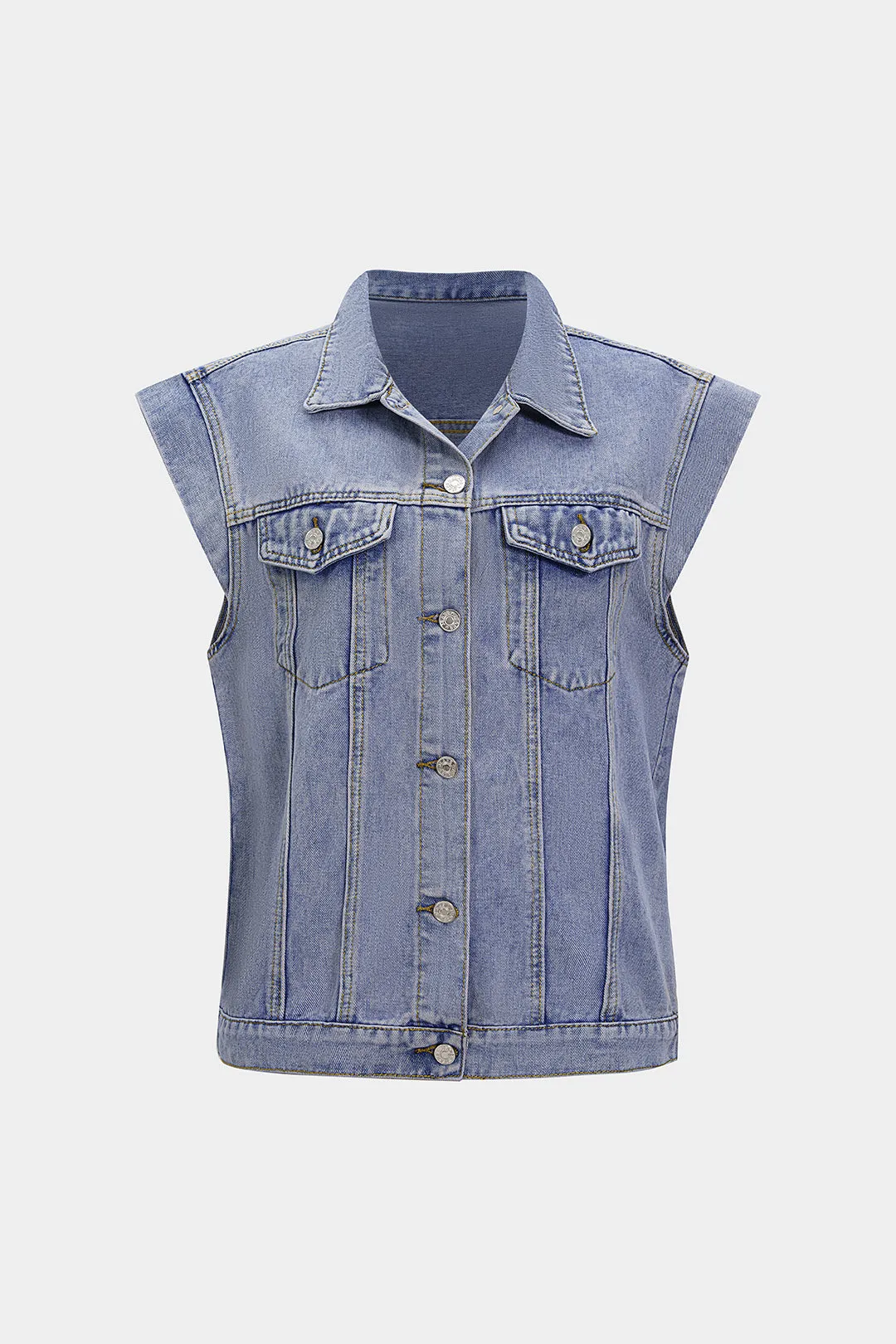 Denim Washed Button Vest sold by Micas