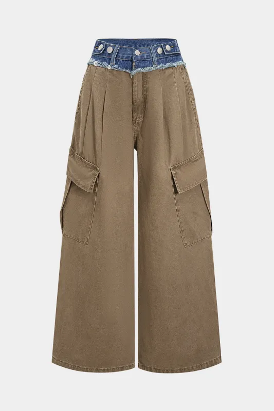 Denim Ruched Pocket Wide Leg Jeans sold by Micas