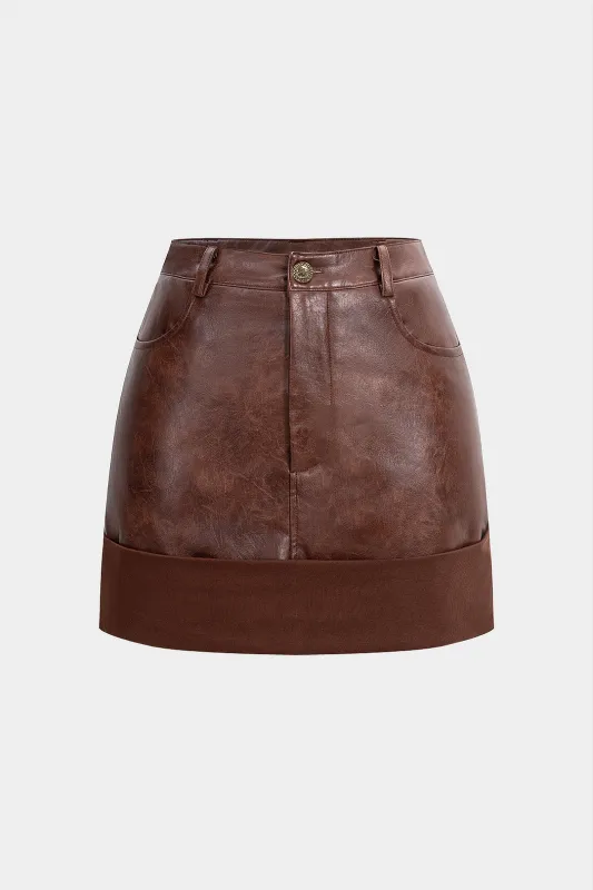 Faux Leather Patchwork Mini Skirt sold by Micas
