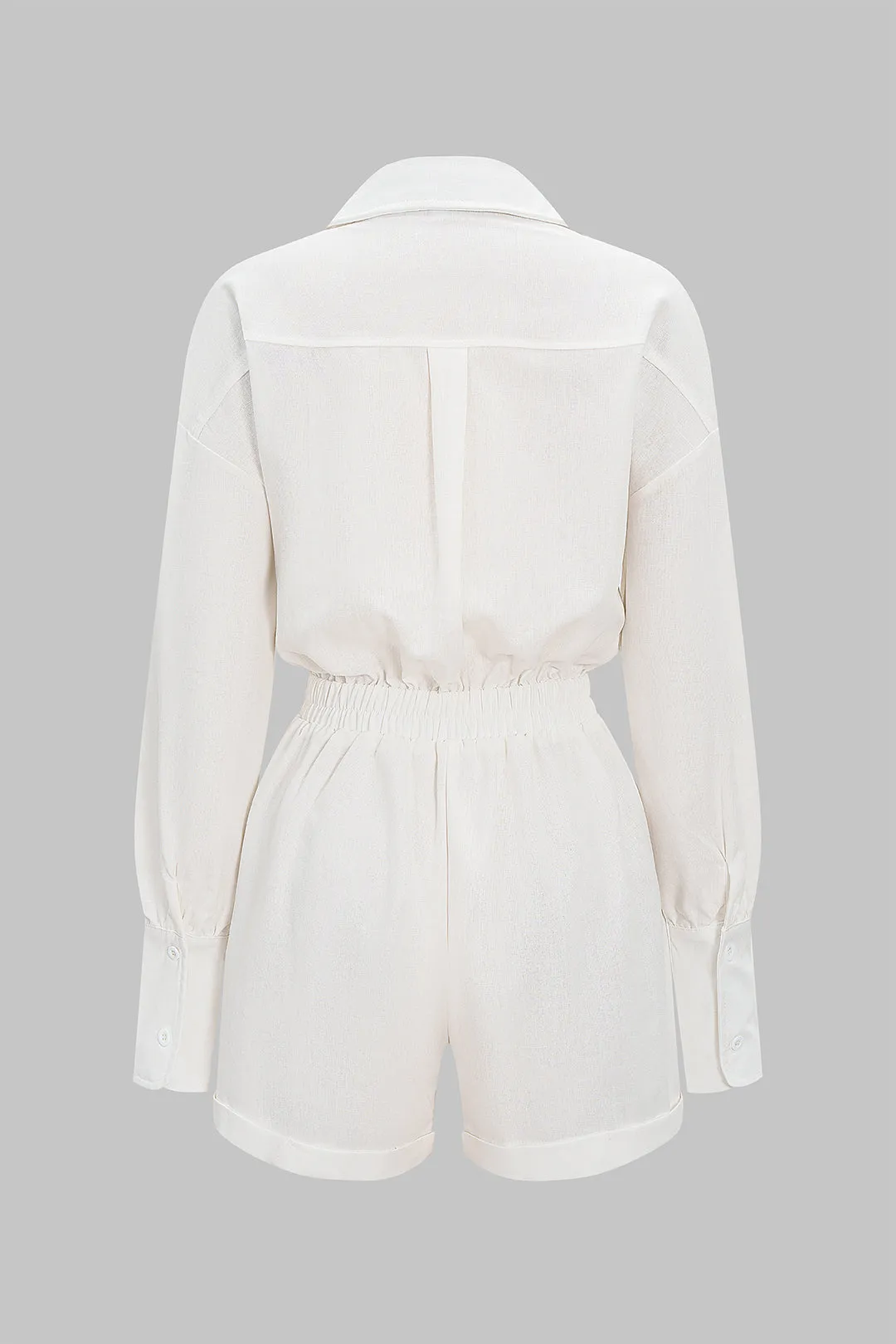 Solid Button Belted Ruched Long-Sleeve Romper sold by Micas product image thumbnail 4