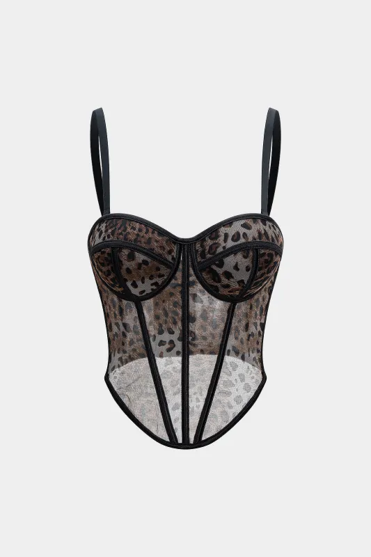 Mesh Leopard Print Bustier Corset Cami Top sold by Micas