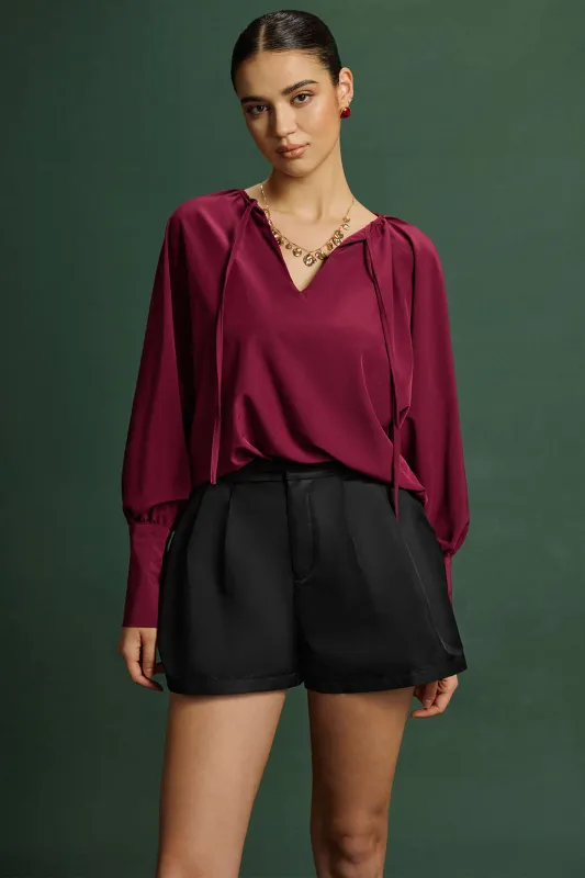 Satin Tie-Up Ruched Long-Sleeve Shirt sold by Micas