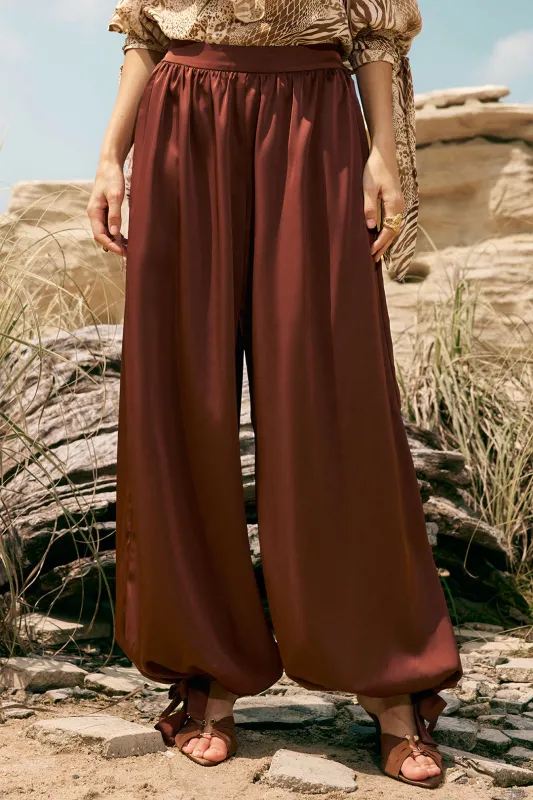 Satin Ruched Tie-Up Lantern Trousers sold by Micas