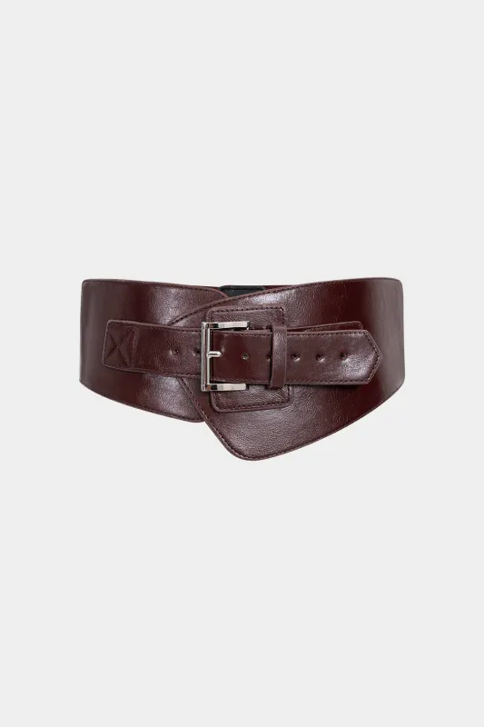 Faux Leather Metallic Buckle Corset sold by Micas