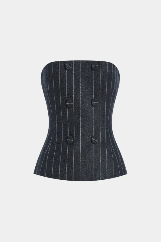 Stripes Print Button Decor Tube Top sold by Micas