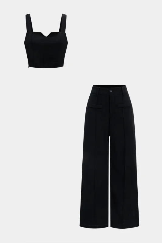 Solid Cami Top And High Waist Trousers Set sold by Micas