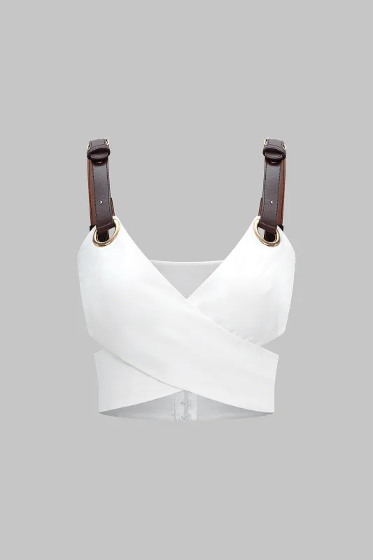 Leather Patchwork Crossed Cut Out Cami Top sold by Micas