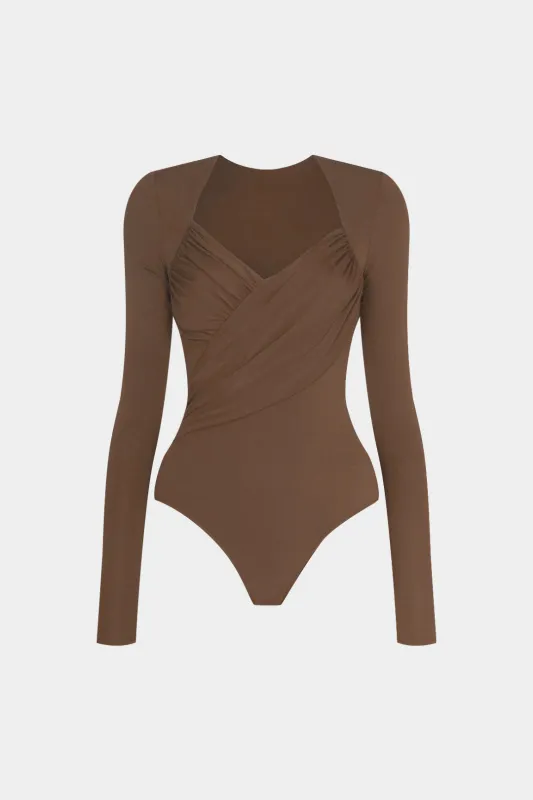 Crossed Ruched Long Sleeve Bodysuit sold by Micas