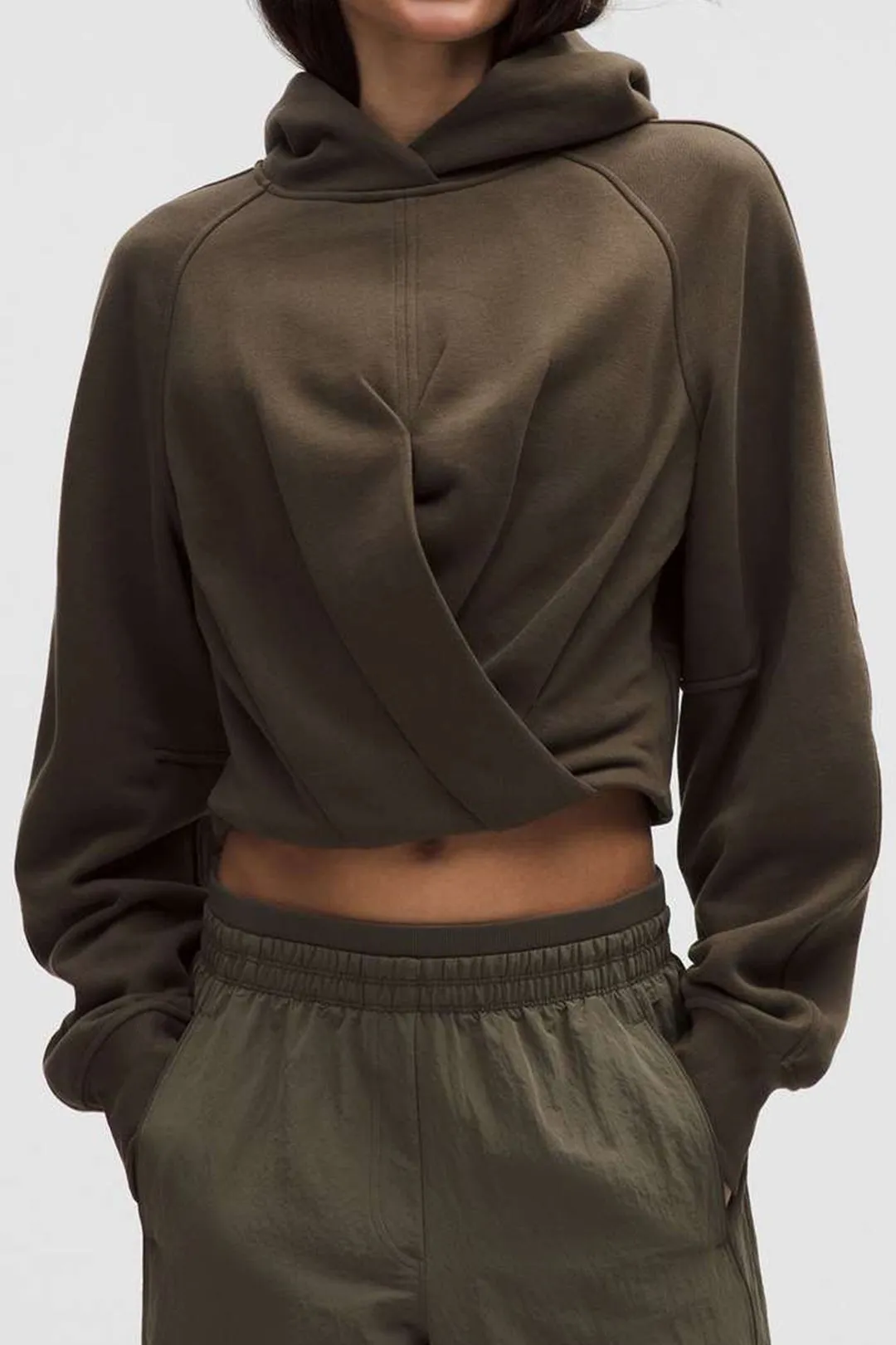 Solid Hooded Ruched Hoodie sold by Micas