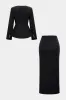 Saqure Neck Button Ruched Zipper Long-Sleeve Top And Side Split Skirt Set sold by Micas