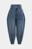Denim Button Ruched High Waist Lantern Jeans sold by Micas