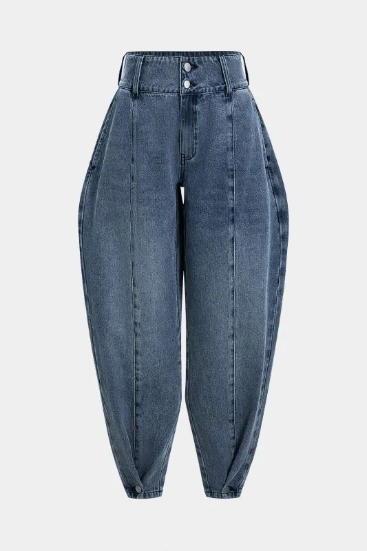 Denim Button Ruched High Waist Lantern Jeans sold by Micas