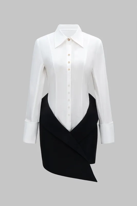 Asymmetrical Patchwork Button Long Sleeve High Waist Mini Dress sold by Micas