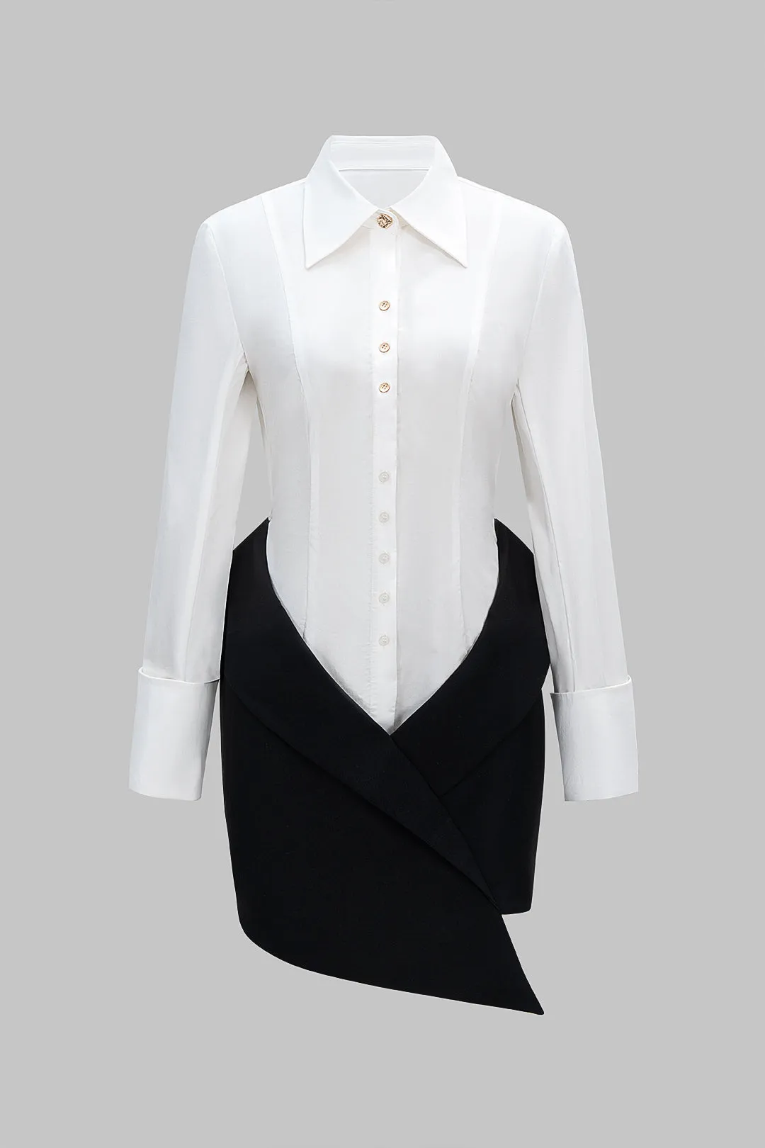 Asymmetrical Patchwork Button Long Sleeve High Waist Mini Dress sold by Micas