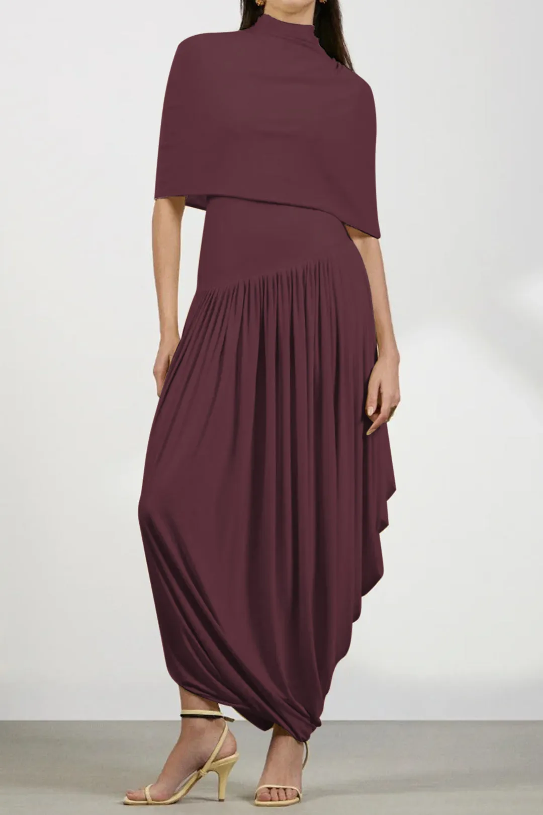 Asymmetrical Ruched Short-Sleeve Midi Dress sold by Micas product image thumbnail 2