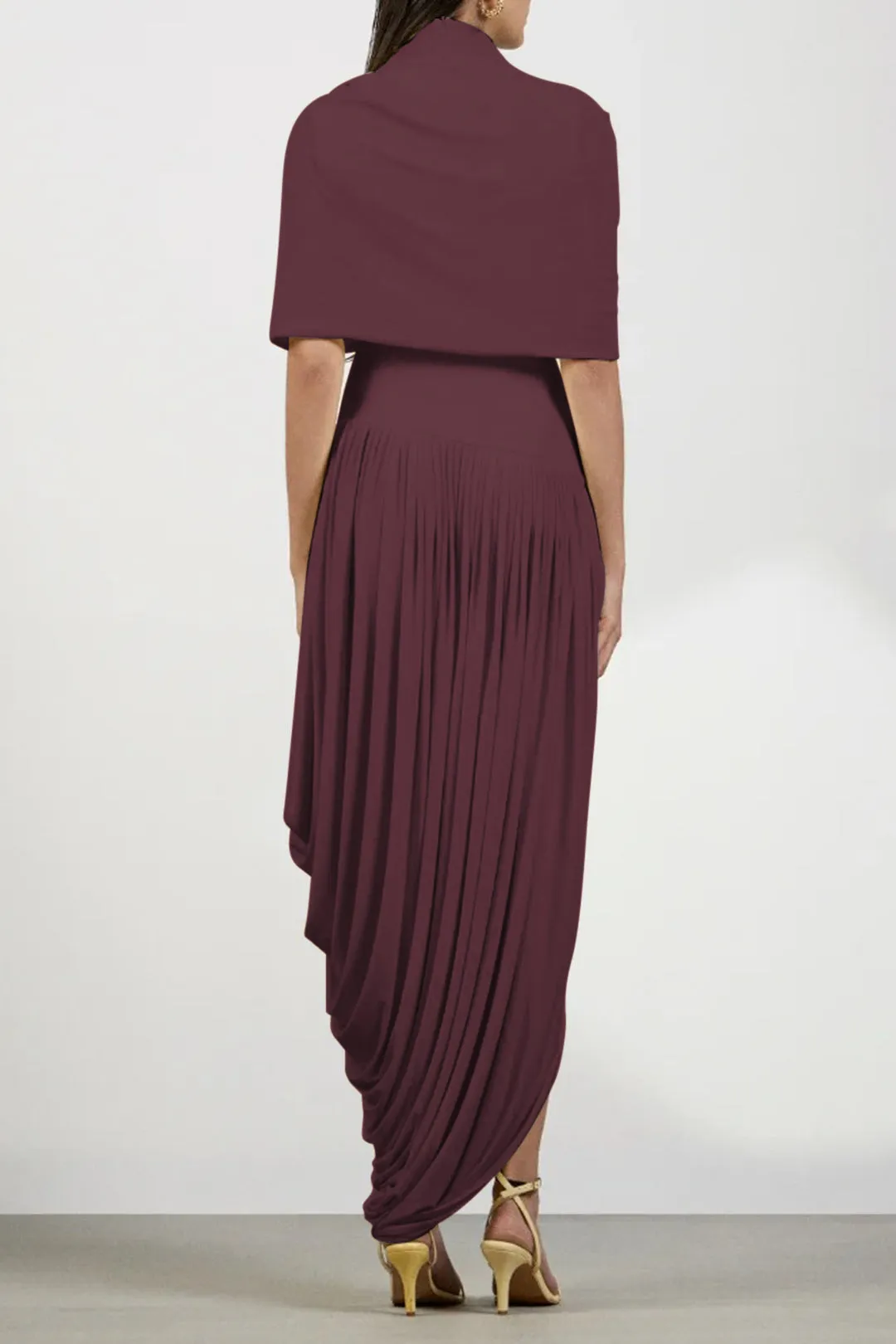 Asymmetrical Ruched Short-Sleeve Midi Dress sold by Micas product image thumbnail 3