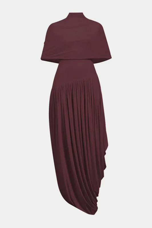 Asymmetrical Ruched Short-Sleeve Midi Dress sold by Micas
