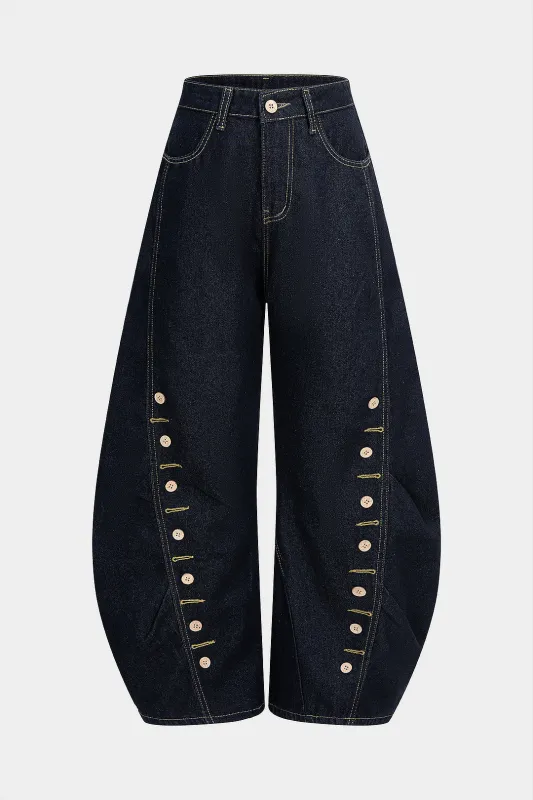 Denim Button Barrel Jeans sold by Micas