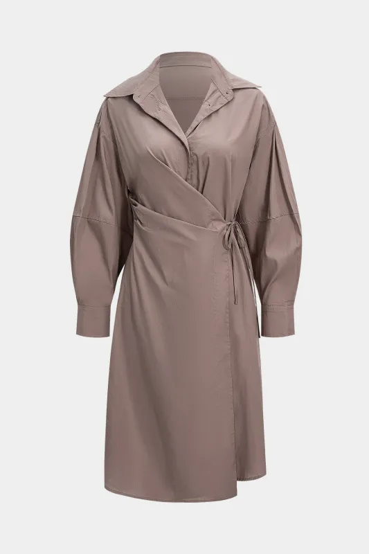 Button Tie-Up Asymmetrical Long Sleeve Midi Dress sold by Micas