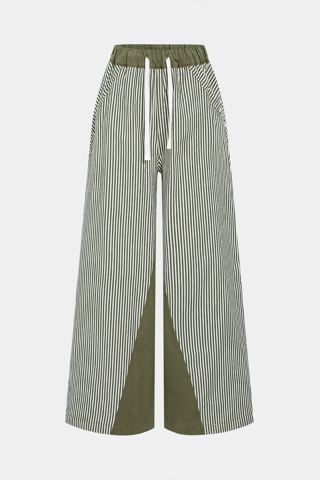 Stripes Print Contrast Shirred Tie-Up Wide Leg Trousers sold by Micas