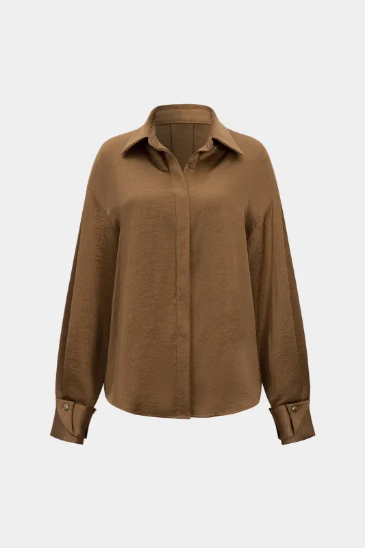 Satin Ruched Button Long-Sleeve Shirt sold by Micas