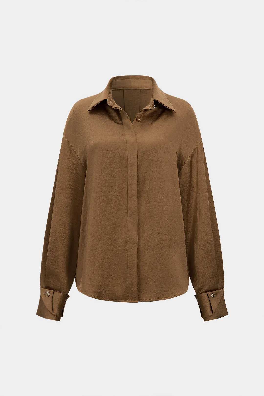 Satin Ruched Button Long-Sleeve Shirt sold by Micas