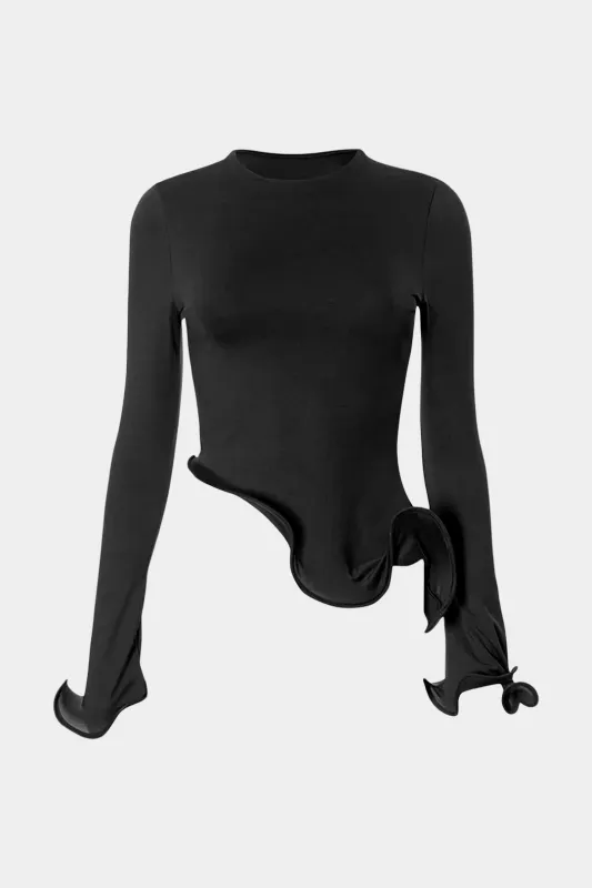 Round Neck Ruffle Long-Sleeve Top sold by Micas
