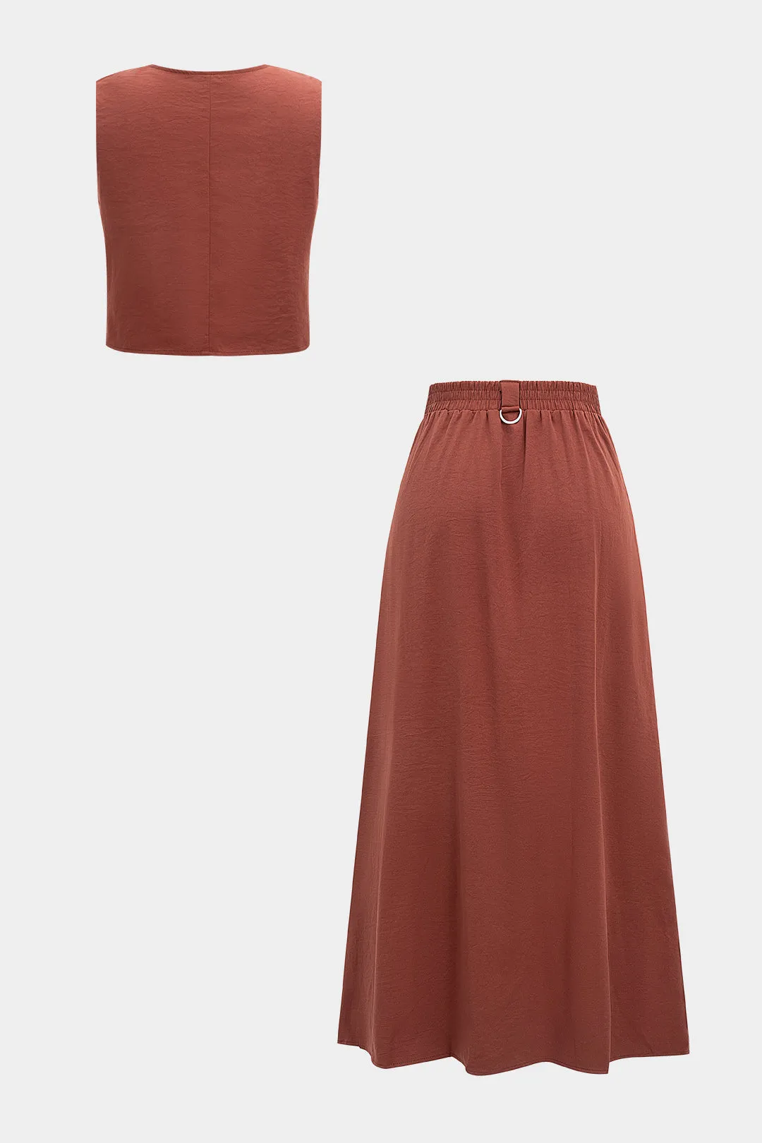 Solid Zipper Tank Top And High Waist Split Skirt Set sold by Micas product image thumbnail 2