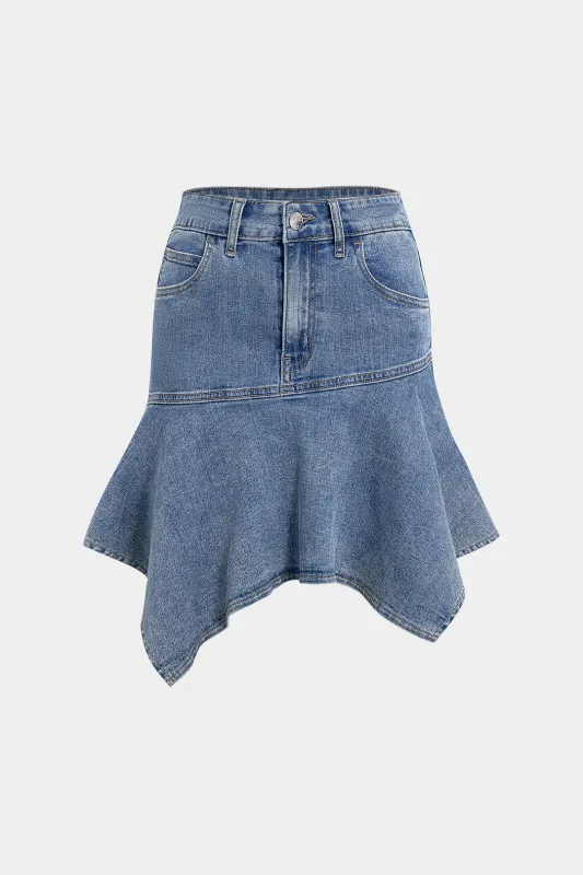 Denim Ruffle Hem Mini Skirt made by Micas